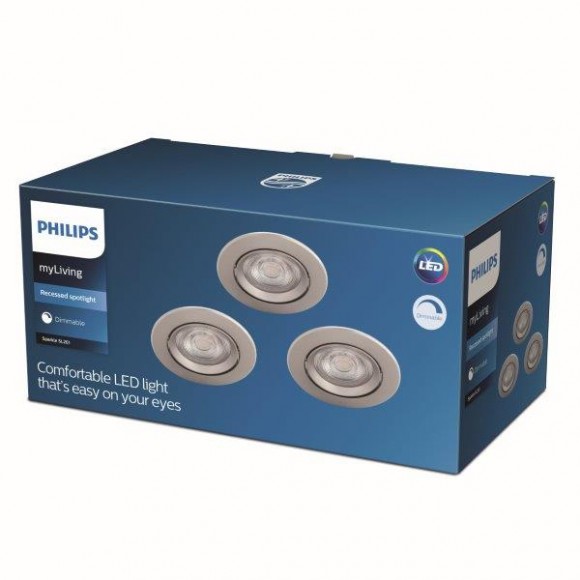 Philips Sparkle SL261 LED zápustné bodové svietidlo 1x5W | 350lm | 2700K - set 3 ks, stmievateľné, ochrana EyeComfort, nikel
