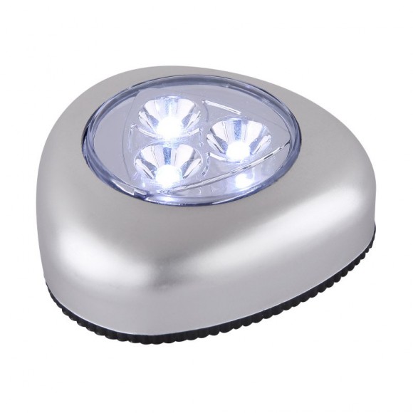 Globo 31909 LED svietidlo pushlight Flashlight 3x0,21W | 20lm | 6400K - tlačidlový vypínač Pushlight, vrátane batérie 3xAAA, strieborná