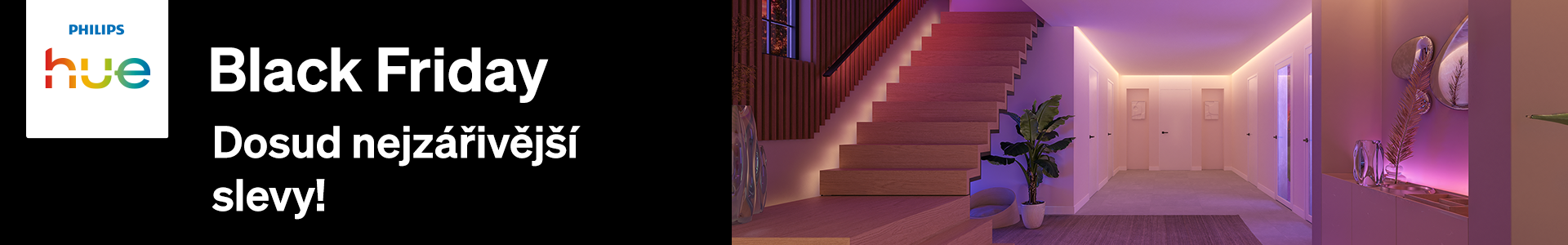 Banner Black Friday Philips Hue – zľavy až –30 % na inteligentné osvetlenie