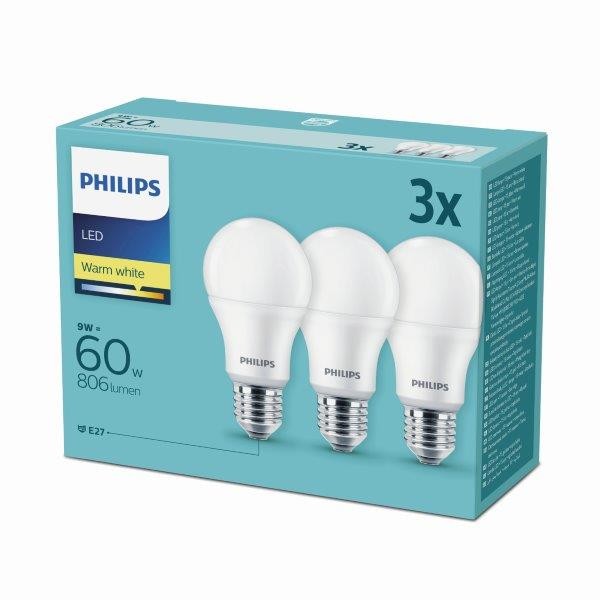 20% zľava - sada - Philips LED žiarovka 3x9W | E27 | 2700K