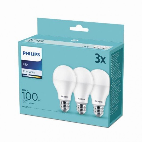 20% zľava - sada - Philips LED žiarovka 3x14W | E27 | 4000K