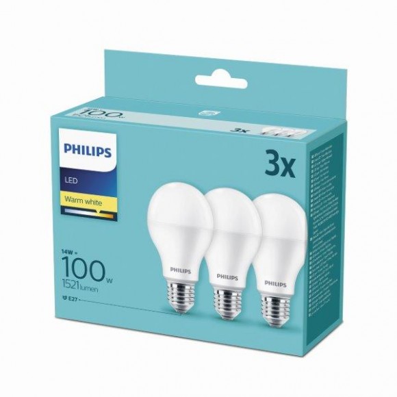 20% zľava - sada - Philips LED žiarovka 3x14W | E27 | 2700K