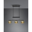 Trio 313300308 závesné stropné svietidlo Fletcher 3x40W | E14 - nastaviteľná výška, čierna, mosadz