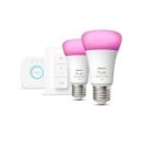 Philips Hue 8719514291379 Žiarovky a Hue Bridge Starter Kit 2x11W | E27 | 806-1100lm | 2000-6500K | RGB - White and Color Ambiance, Bluetooth, ZigBee, diaľkové ovládanie, biela