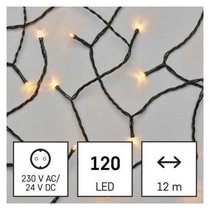 Emos D4AV06 vianočná reťaz Classic 12m 120 LED | 3,6W | IP44 - časovač, teplá biela, čierna