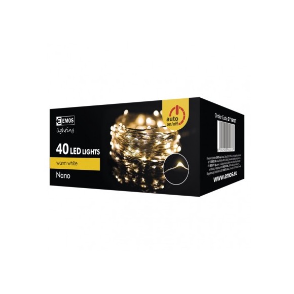 Emos ZY1910T LED vianočné nano reťaz 4m 1x2,4W | IP44 | 40 žiaroviek - teplá biela, časovač