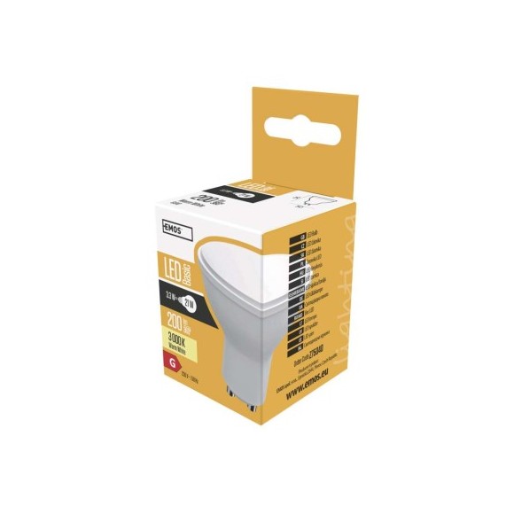 EMOS Z75040 LED žiarovka Basic | 3W GU10 | 200lm | 3000K