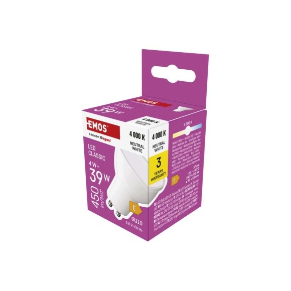 EMOS ZQ8E23 LED žiarovka Classic | 4W GU10 | 450lm | 4000K
