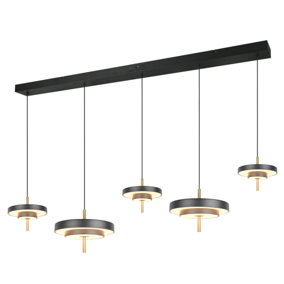 Trio T340210580 LED závesné stropné svietidlo KEATON  | 50W integrovaný LED zdroj | 1x5900lm | 2300+3000+4000K | na lanku | Trio - SwitchDimmer | čierna | zlatá