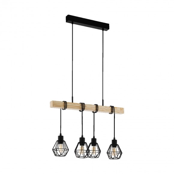 Eglo 43132 závesné stropné svietidlo Townshend 5 4x60W | E27 - čierna, drevo