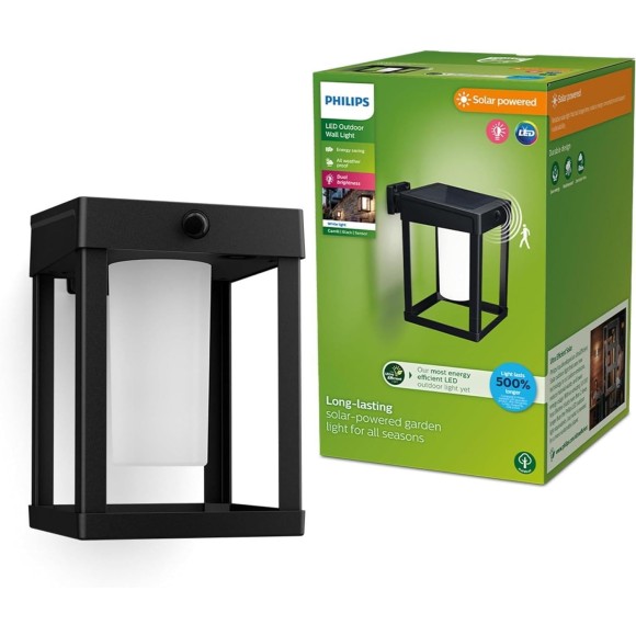Philips 8720169263918 LED solárne vonkajšie nástenné svietidlo Camill | 1,4W integrovaný LED zdroj | 250lm | 3000K