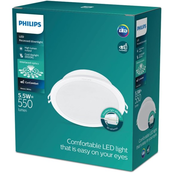 Philips 8720169173644 LED zapustené svietidlo Meson | 5,5W integrovaný LED zdroj | 550/380 lm | 6500K