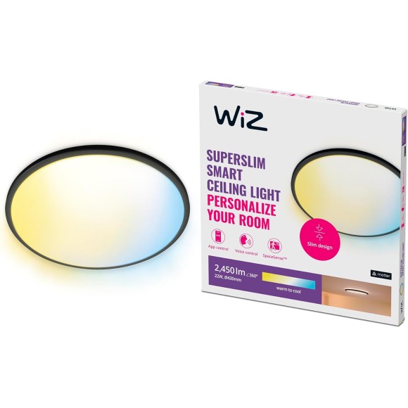 WiZ Tunable 8719514554955 SuperSlim prisadené stropné svietidlo LED 22W | 2450lm | 2700-6500K- čierna