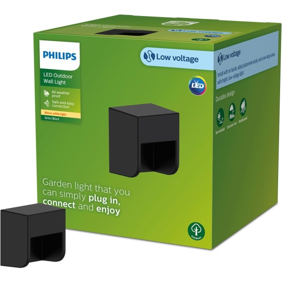 Philips 8720169269255 LED vonkajšie nástenné svietidlo Grits | 1,5W integrovaný LED zdroj | 2700K
