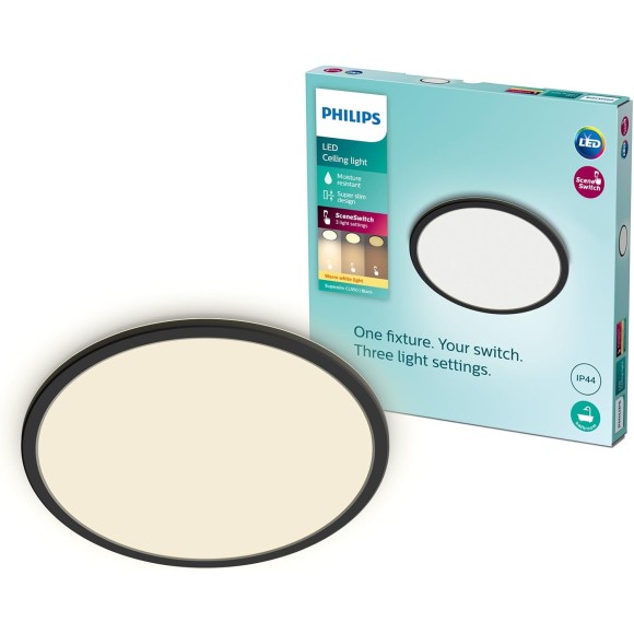 Philips 8719514327283 LED stropné svietidlo Super Slim 1x18W | 1500lm | 2700K | IP44 - EyeComfort, čierna