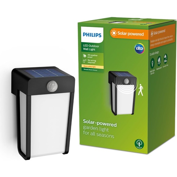 Philips 8720169265486 LED solárne vonkajšie nástenné svietidlo Shroud | 2,3W integrovaný LED zdroj | 250lm | 2700K
