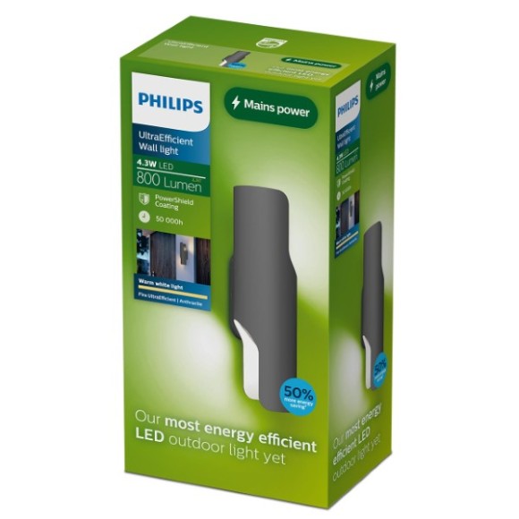 Philips 8721103104793 LED vonkajšie nástenné svietidlo Fira  | 4W integrovaný LED zdroj | 800lm | 2700K | antracit