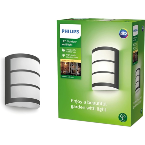 Philips 8719514417595 LED záhradné nástenné svietidlo Python 1X6W | 450lm | 2700K | IP44 - antracit