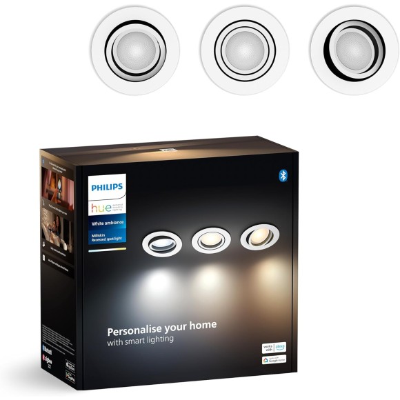 Philips Hue  8720169319813 LED zapustené svietidlo Milliskin  | 3x4,2W GU10 | 3x400lm | 2200-6500K