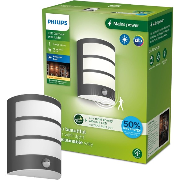 Philips 8720169269194 LED vonkajšie nástenné svietidlo Python | 3,8W integrovaný LED zdroj | 800lm | 2700K