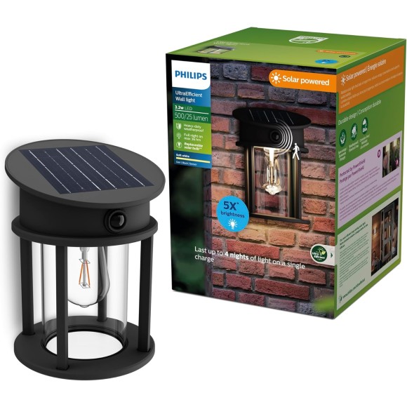 Philips 8720169361904 LED solárne vonkajšie nástenné svietidlo Geri  | 3,2W integrovaný LED zdroj | 500lm | 2700K