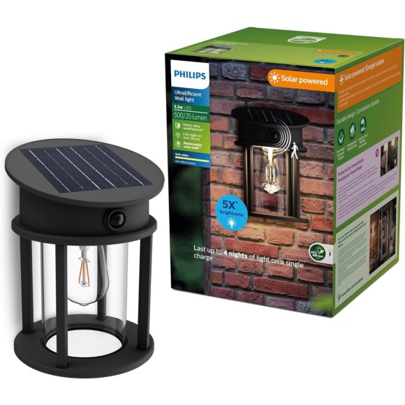 Philips 8720169361928 LED solárne vonkajšie nástenné svietidlo Geri  | 3,2W integrovaný LED zdroj | 500lm | 4000K