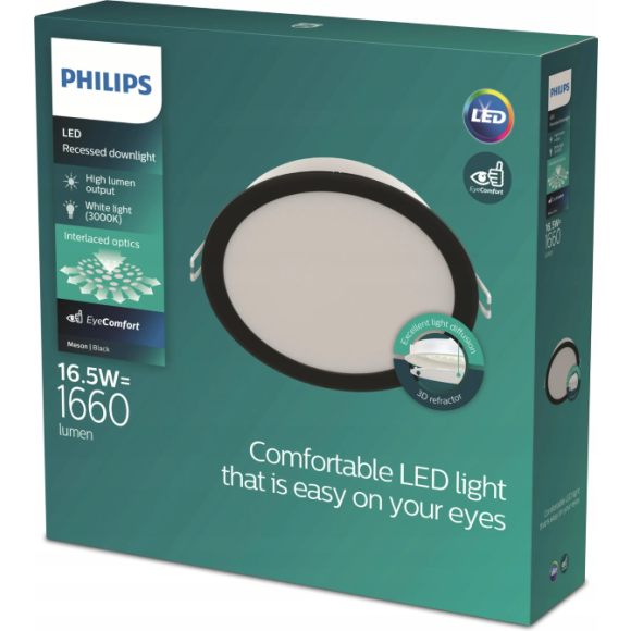 Philips 8721103131331 LED zapustené svietidlo MESON  | 17W integrovaný LED zdroj | 1200lm | 3000K | čierna