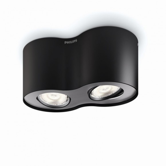 LED prisadené stropné svietidlo bodové Philips PHASE 2x4,5W -> nahrádza 75W - EyeComfort, čierna