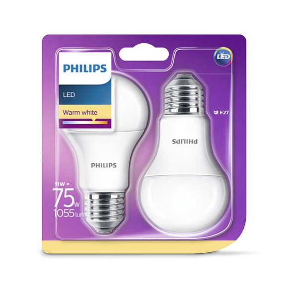 Philips 8718696586112 2x LED žiarovka 1x11W | E27 | 2700K