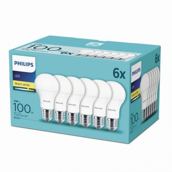 Philips 8718696586273 6x LED žiarovka 1x13W | E27 | 2700K - six pack