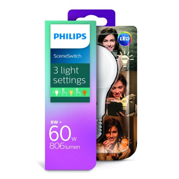 Philips 101380607 LED žiarovka 2-5-8W | E27 | 2200-2500-2700K - funkcia SceneSwitch