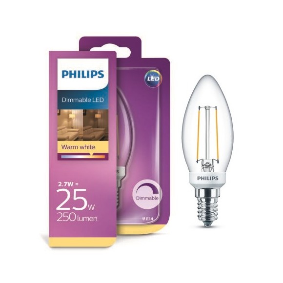 Philips LED Classic 2,7W / 25W E14 WW CL B35 D sviečka