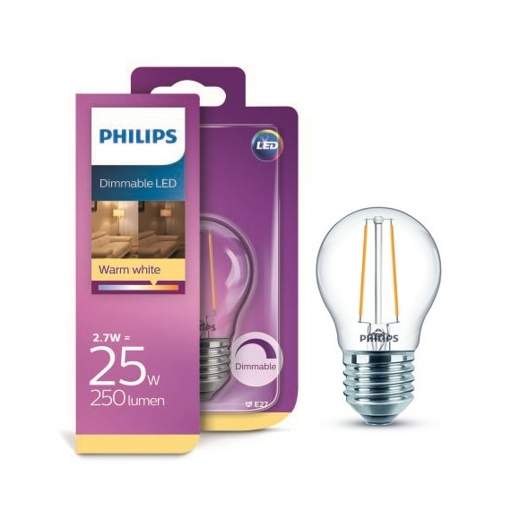 Philips LED Classic 2,7W / 25W E27 WW CL P45 D kvapka