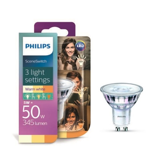 Philips 8718696710937 LED žiarovka 1,5-3,5-5W | GU10 | 2200-2500-2700K - funkcia SceneSwitch