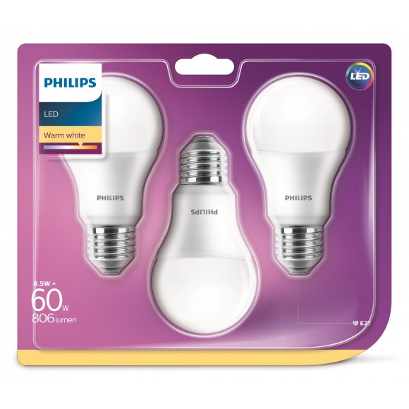 Philips 8718696761267 3x LED žiarovka 1x8,5W | 2700K - sada žiaroviek