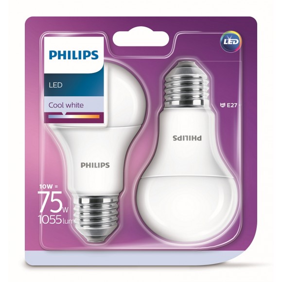 Philips LED 10W / 75W A60 E27 CW 230 FR ND RF 2-set