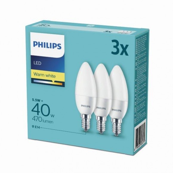 Philips 8718696828175 3x LED žiarovka 1x5,5W | E14 | 2700K - triple pack