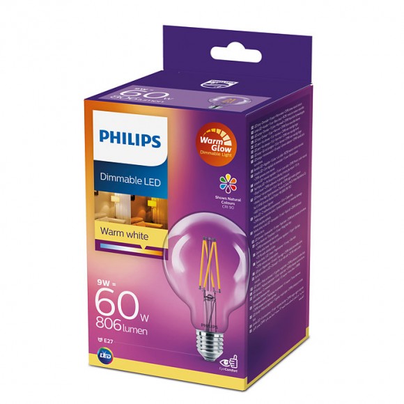 Philips 8718699645823 LED žiarovka 1x7W | E27 | 2700K - tvar globe, stmievateľná, EYECOMFORT