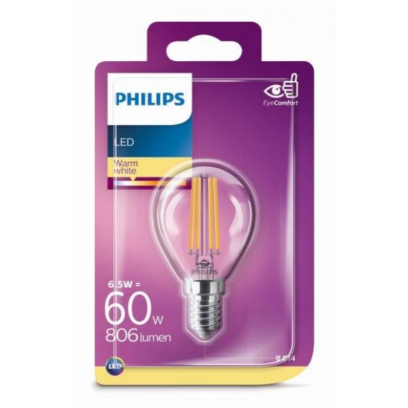 Philips 8718699648787 LED žiarovka Classic 1x6,5W | E14 | 2700K - EYECOMFORT