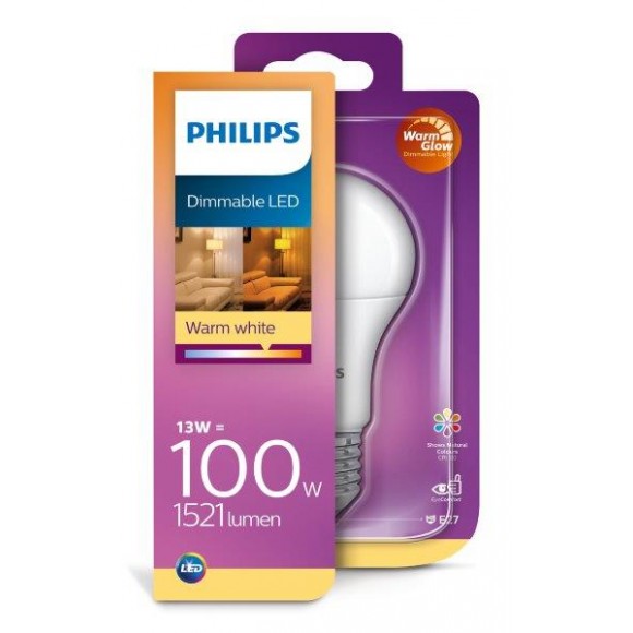 Philips 8718699659844 LED žiarovka 13W|E27|2700K - WarmGlow, stmievateľná, EYECOMFORT