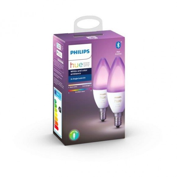 Philips Hue 8718699726331 2x LED žiarovka 1x5,3W | E14 | 470 lm | 2200 - 6500K - RGB, Bluetooth, White and Color Ambiance