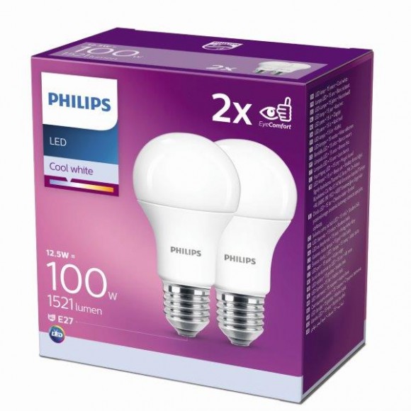 Philips 8718699726959 2x LED žiarovka 1x12,5W | E27 | 4000K - double pack, EYECOMFORT