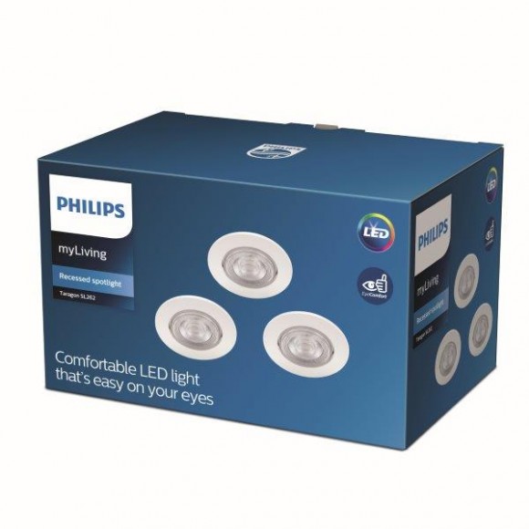 Philips Taragón SL262 LED zápustné bodové svietidlo 1x4,5W | 380lm | 2700K - set 3 ks, ochrana EyeComfort, biela