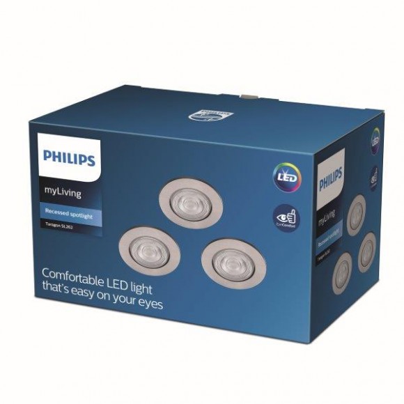 Philips Taragón SL262 LED zápustné bodové svietidlo 1x4,5W | 380lm | 2700K - set 3 ks, ochrana EyeComfort, nikel
