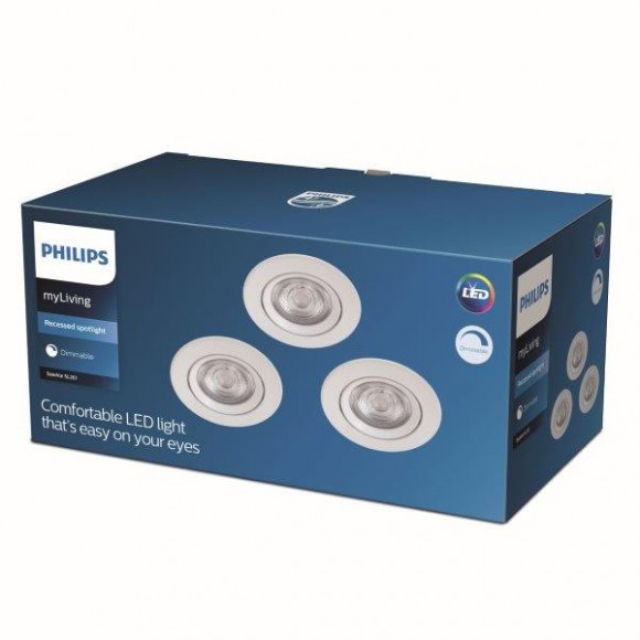 Philips Sparkle SL261 LED zápustné bodové svietidlo 1x5W | 350lm | 2700K - set 3 ks, stmievateľné, ochrana EyeComfort, biela