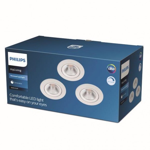 Philips Sparkle SL261 LED zápustné bodové svietidlo 1x5,5W | 350lm | 2700K - set 3 ks, stmievateľné, ochrana EyeComfort, biela