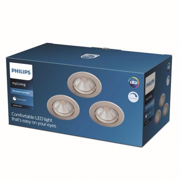 Philips Sparkle SL261 LED zápustné bodové svietidlo 1x5,5W | 350lm | 2700K - set 3 ks, stmievateľné, ochrana EyeComfort, nikel