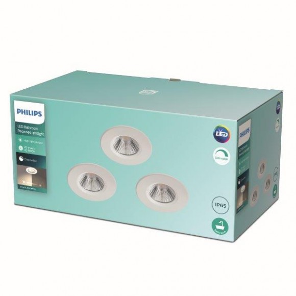 Philips Dive SL261 LED kúpeľňové zápustné bodové svietidlo 1x5,5W | 350lm | 2700K | IP65 - set 3 ks, ochrana EyeComfort, biela