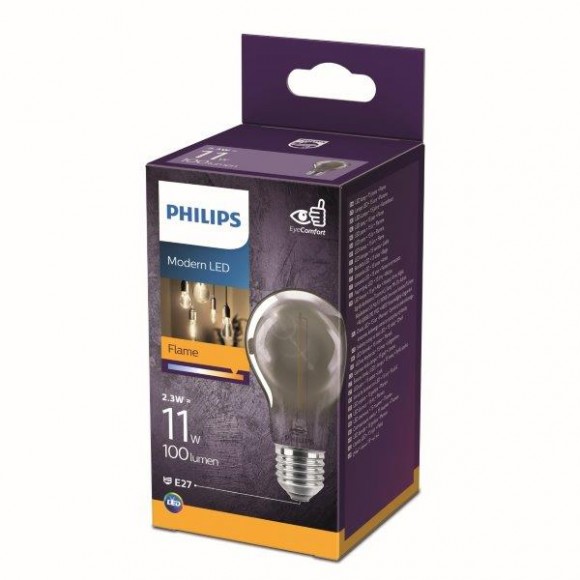 Philips 8718699759636 LED žiarovka 1x2,3W | E27 | 100lm | 1800km - plameň, dymová, EyeComfort