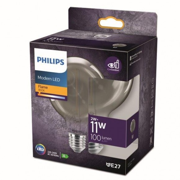 Philips 8718699759698 LED žiarovka 1x2W | E27 | 100lm | 1800km - plameň, dymová, EyeComfort